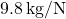 9.8\,\mathrm{kg/N}