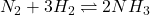 N_2 + 3H_2 \rightleftharpoons 2NH_3
